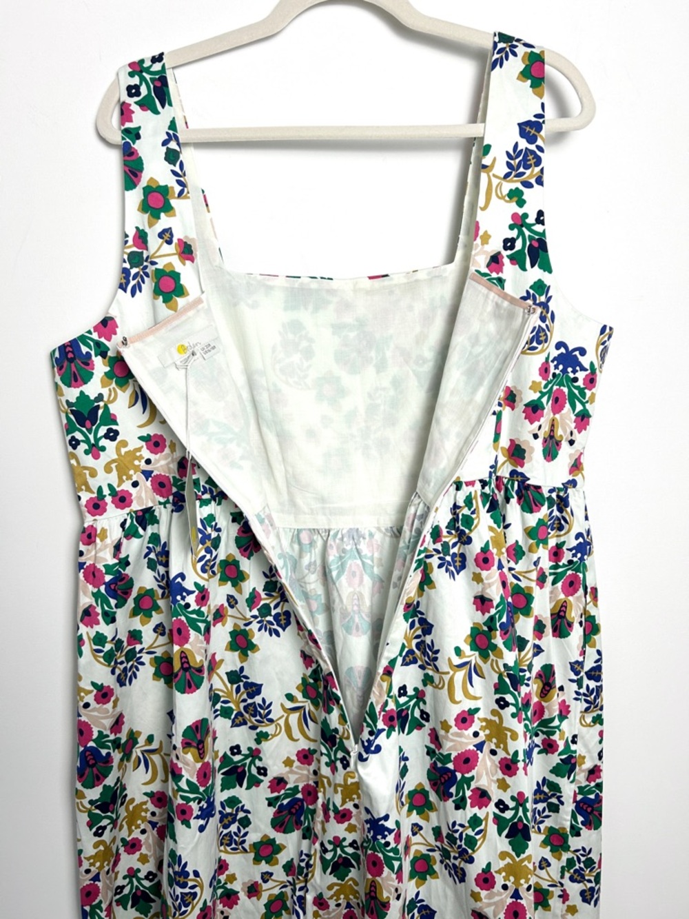 Boden NWT White Floral Midi Dress Violet Square Neck Summer Cotton Size 16 to 18 - Picture 9 of 15